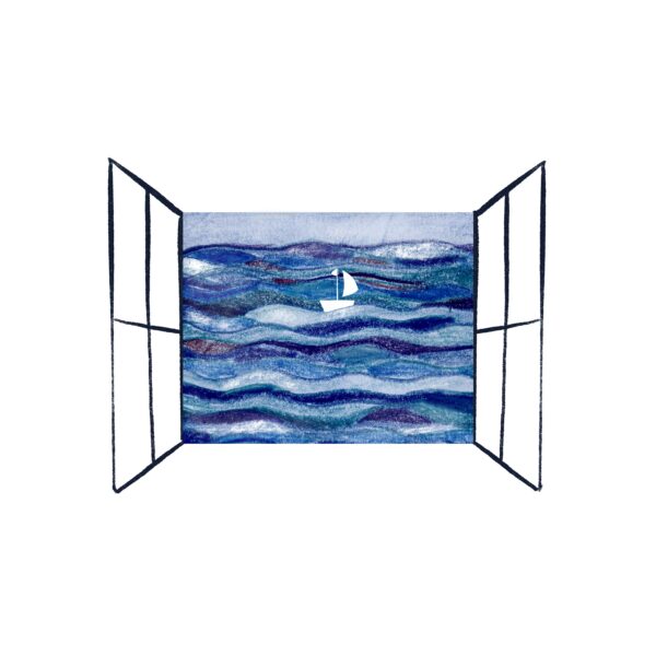 dessin fenêtre ouverte sur l'océan