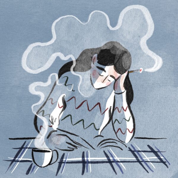 dessin d'une femme qui fume