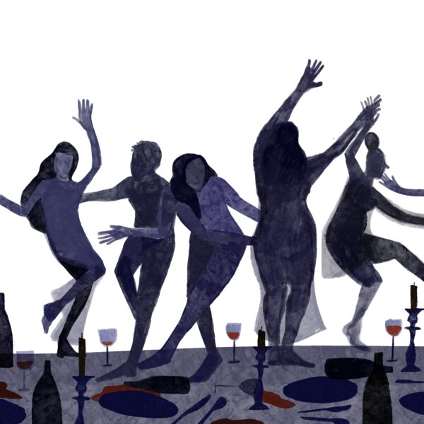 dessin groupe qui danse sur une table